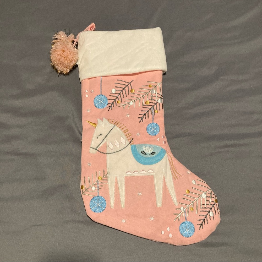 Stephen Joseph Embroidered Holiday Christmas Stocking Pink Unicorn